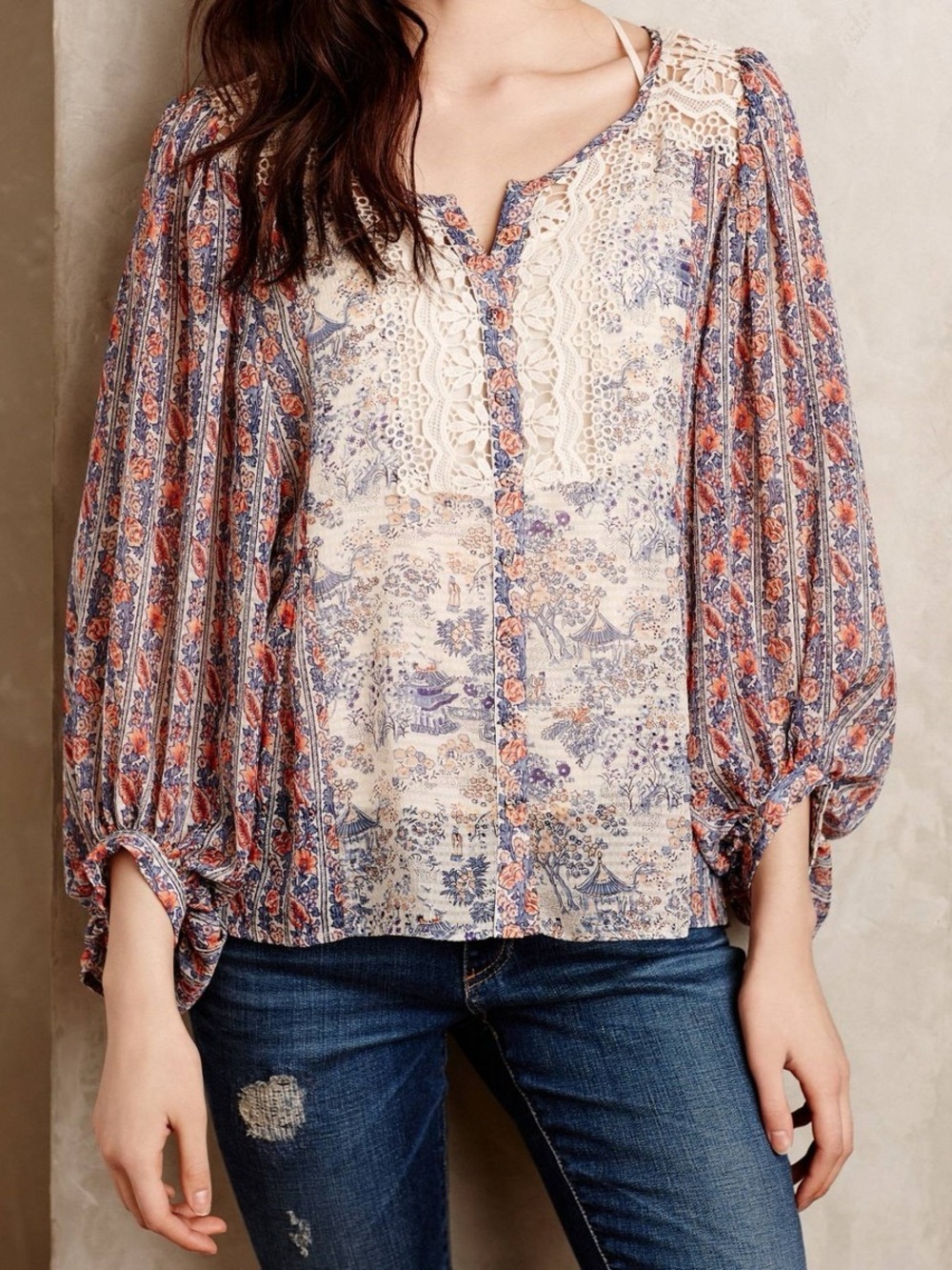 HD Paris by Anthropologie Chinoiserie Peasant Blouse